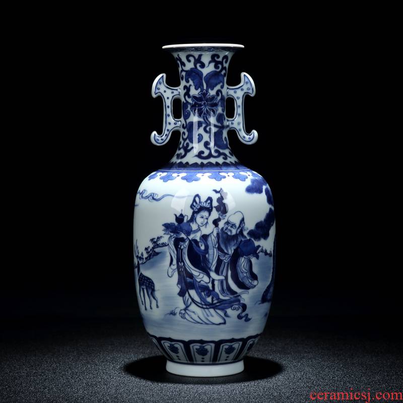 Jingdezhen blue and white mago vase hand - made antique imitation kangxi offered vase life of ears