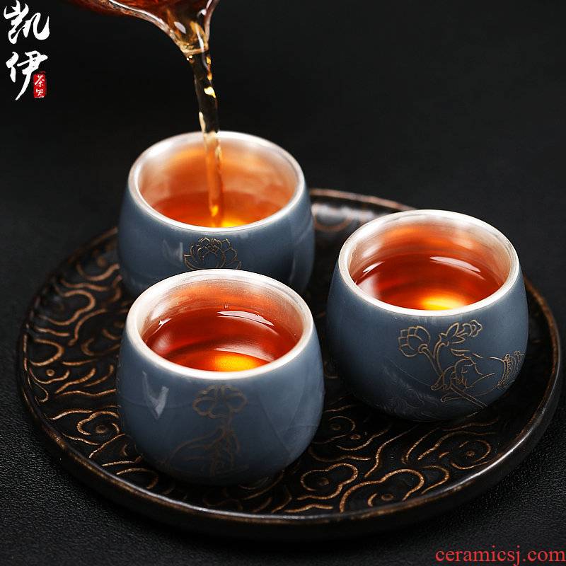 Ji 999 grilled blue glaze flower series coppering. As silver sample tea cup master kung fu tea cups jingdezhen ceramic cup