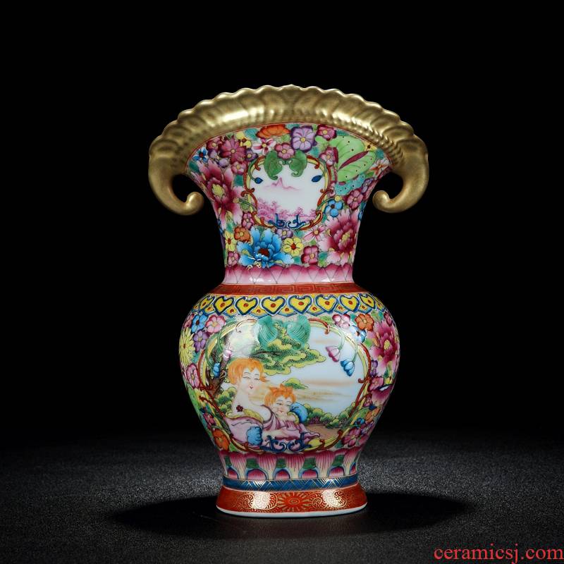 Jingdezhen ceramic vase imitation is the the qing emperor kangxi hand colored enamel flower gold flat bottles