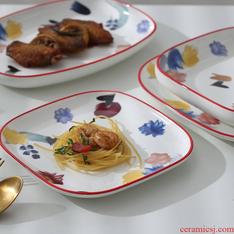European household 10 inch flat disc steak plate of western youth through creative ceramic plate western - style food tableware suit