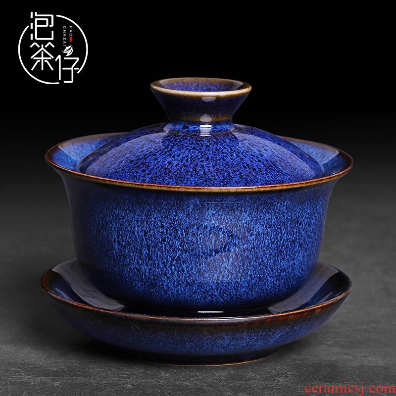 Tea seed kung fu Tea set cover TuHao three masterpieces to tureen Tea cups a single household ceramics trumpeter pot