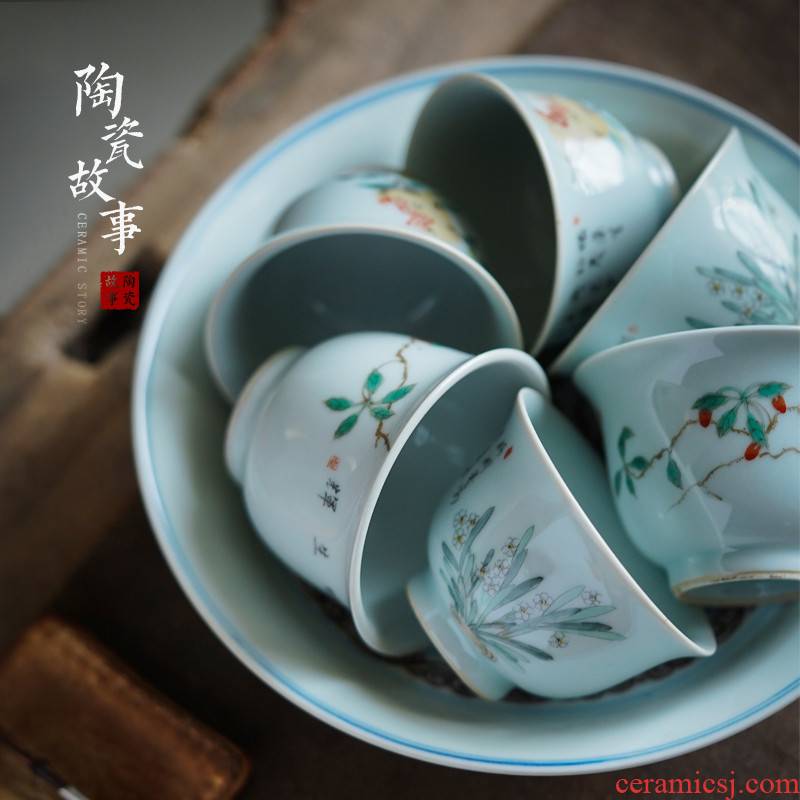 Antique imitation song dynasty style typeface ceramic story all hand hand draw colorful orchid pomegranate medlar tea cup tea cups