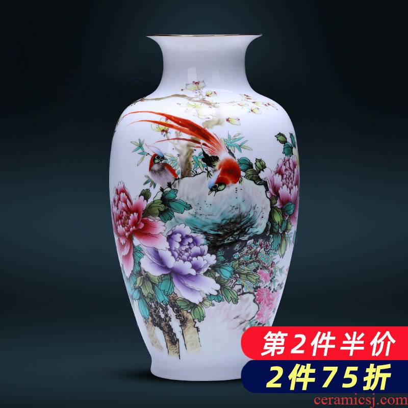 Jingdezhen ceramics powder enamel thin foetus vase sitting room porch flower arranging new Chinese style household adornment furnishing articles