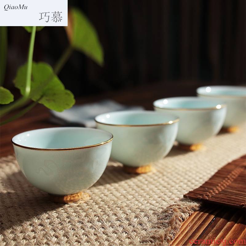 Qiao mu kung fu tea cups sample tea cup jingdezhen ceramic celadon hand - made paint pu - erh tea cup single CPU