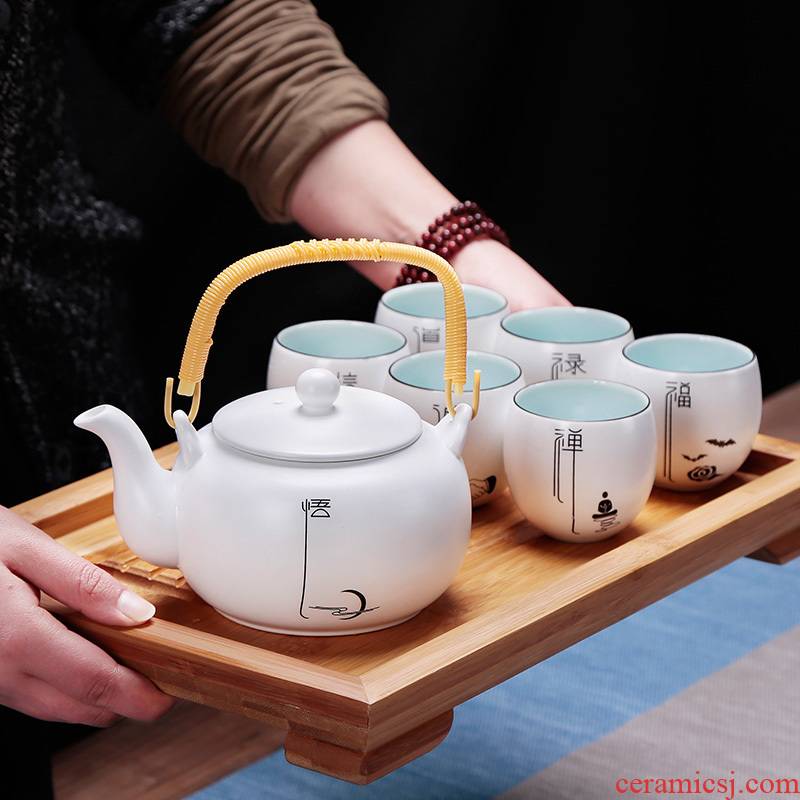 6 Small kung fu tea set suit household contracted and I Japanese simple ceramic tea cup a large tea tray