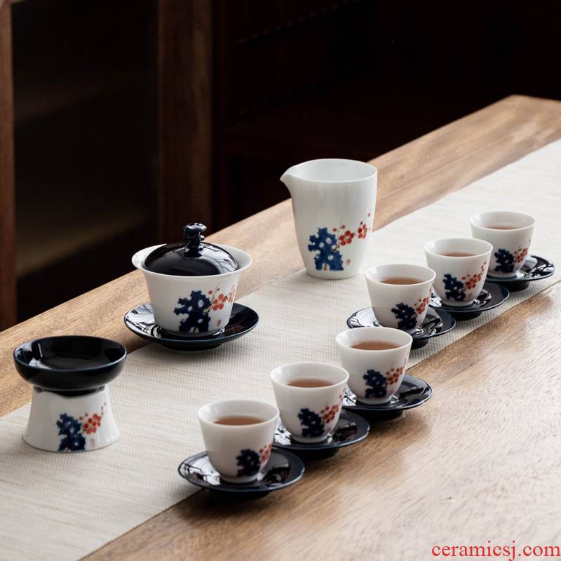 The Poly real scene hand - made by patterns kung fu tea set household gifts ceramic tea set is contracted