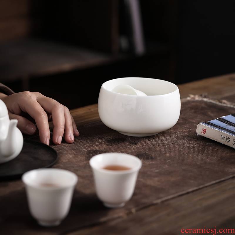 Dehua suet jade white porcelain small ceramic single cup of tea to wash to wash cup contracted water jar kung fu tea tea accessories