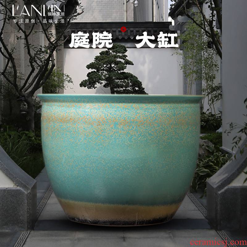 Courtyard of large cylinder jingdezhen ceramic decorative furnishing articles fish farming water lily lotus plant trees old restoring ancient ways round flower pot