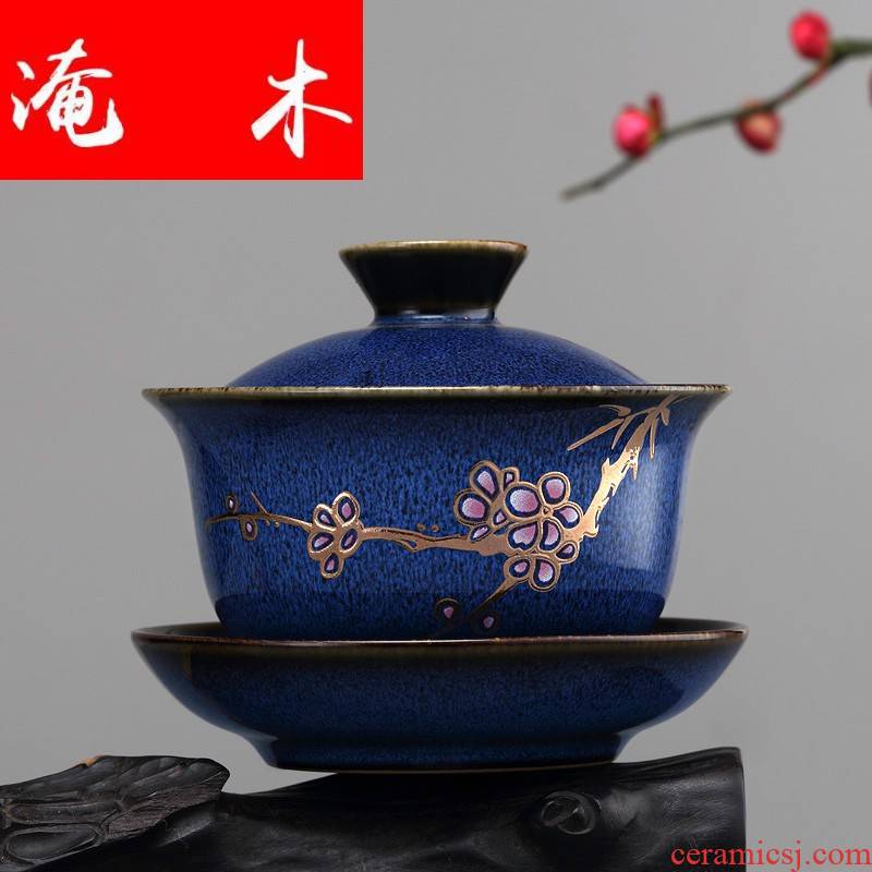 Flooded three ancient wood FengZi ceramic cups porcelain tureen lid cup kunfu tea cover cup tea kungfu tea set