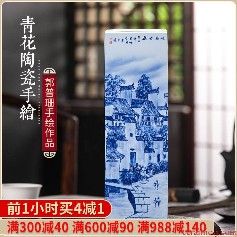 The Master of jingdezhen ceramics hand - made quiver jiangnan town blue and white porcelain vase painting and calligraphy calligraphy and painting study furnishing articles