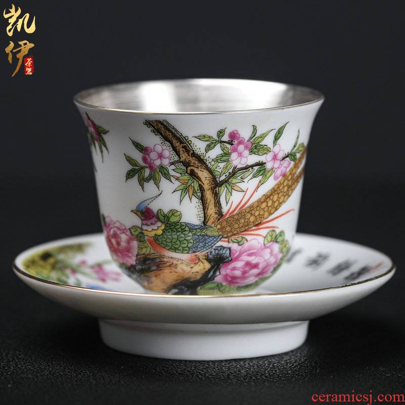 Jingdezhen colored enamel coppering. As 999 silver cup with saucer ceramic sample tea cup tea master cup personal cup silver cup