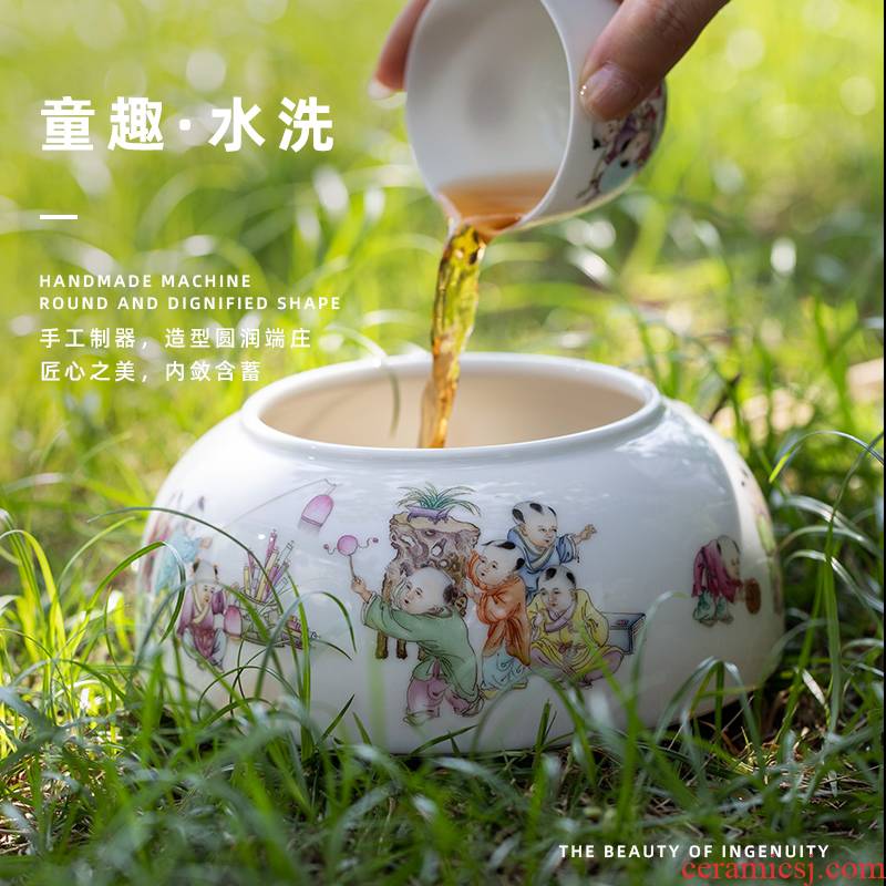 Wash to tong qu jingdezhen ceramic tea in hot water jar is large pure manual painting kung fu tea accessories