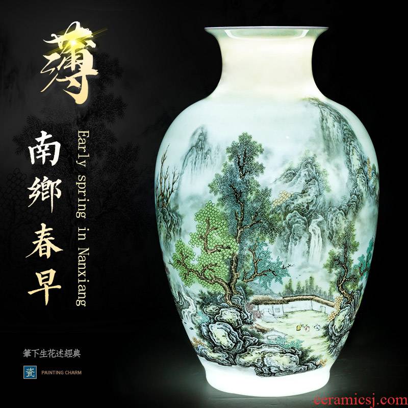 The Master of jingdezhen ceramics hand - made eggshell porcelain vase landscape painting new Chinese flower arranging rich ancient frame is placed in the living room