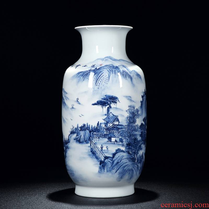 Intangible craftsmen shot loose guo - hua liu qin blue - and - white hand - made works landscape jingdezhen ceramic vases, furnishing articles