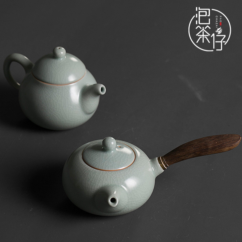 Tea seed your up little teapot single pot of dehua porcelain household side put the pot of kung fu Tea set filter azure ice crack glaze