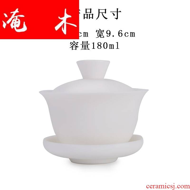 Submerged wood top - grade biscuit firing dehua white porcelain only three tureen ceramic cups household kung fu tea pure manual teapot