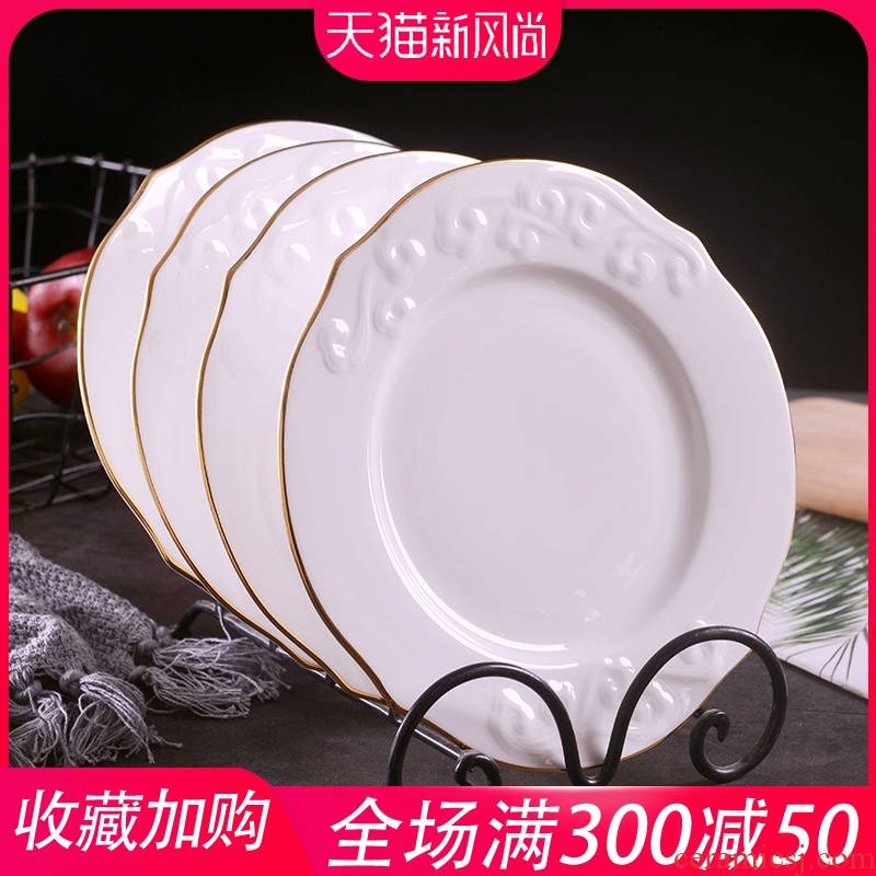 Jingdezhen manual gold 】 【 8 inches anaglyph xiangyun household creative western food plate dessert plate ipads China plates