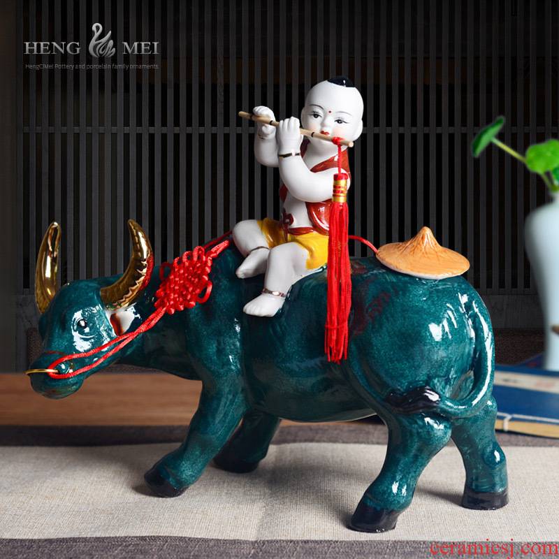 The sitting room adornment is placed cowboy ride cow wine ark of jingdezhen ceramics art decoration of Chinese style household handicraft
