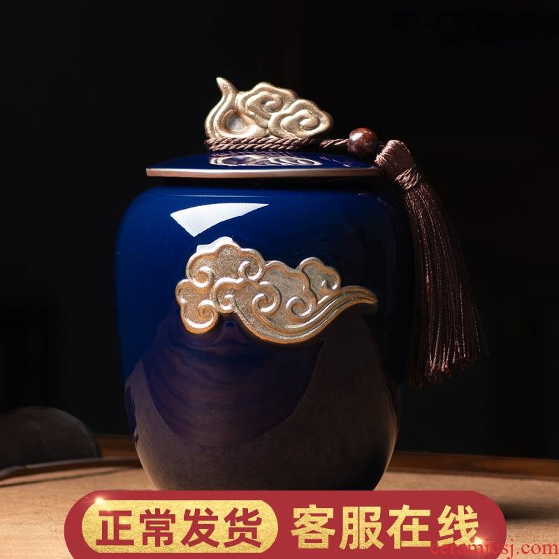 W poly real jing ji blue see save tea caddy fixings ceramic sealed as cans of large storage tank household receives tea boxes