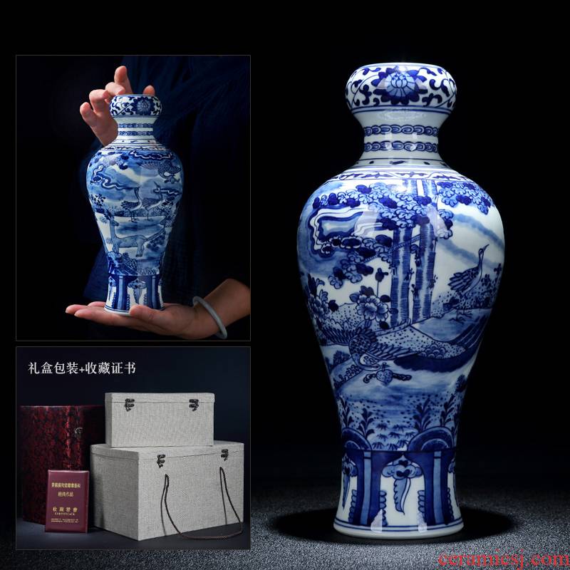 Jingdezhen porcelain hand - made ceramic vase with spring garlic furnishing articles study adornment archaize sitting room crane, deer may bottle