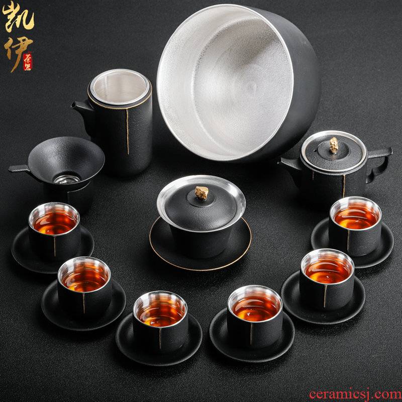 999 coppering. As silver go tea set household jingdezhen ceramic kung fu tea tea tureen teapot