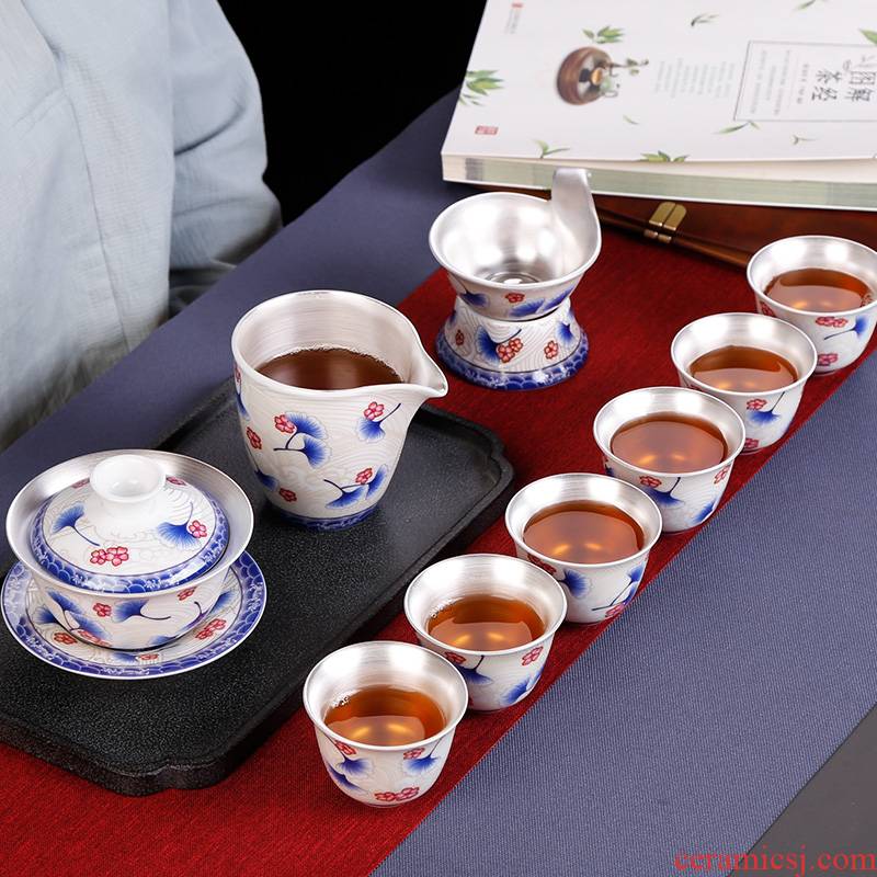 Coppering. As silver tureen of blue and white porcelain tea bowl of kung fu tea tea master cup single CPU household ceramics fair keller set