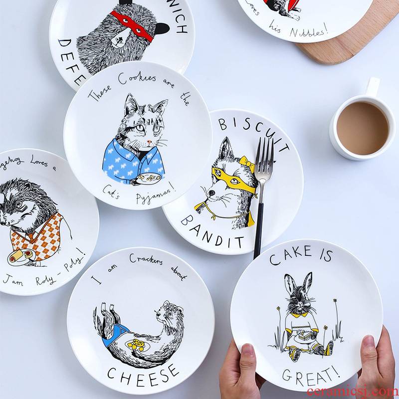 Household steak western food dish dish dish dish children 's creative move cartoon circle plate ceramic tableware fruit tray
