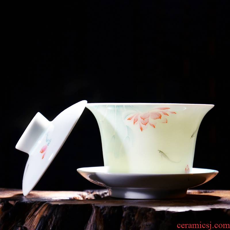 24 is jingdezhen hand - made pastel shade green ceramic tureen tea kung fu tea set three cups to use