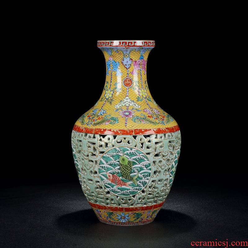 Jingdezhen vase hand - made imitation the qing qianlong colored enamel hollow - auspicious for the vase