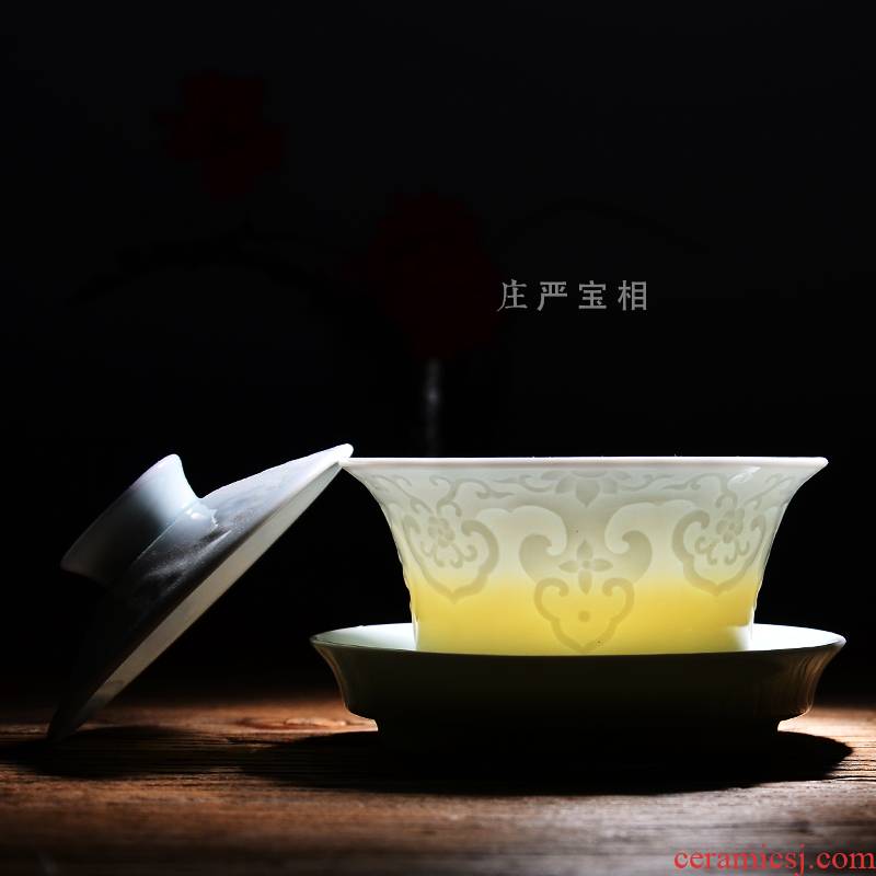 24 is jingdezhen shadow blue its tureen ceramic three bowl of kung fu tea set cover cup handless small cups