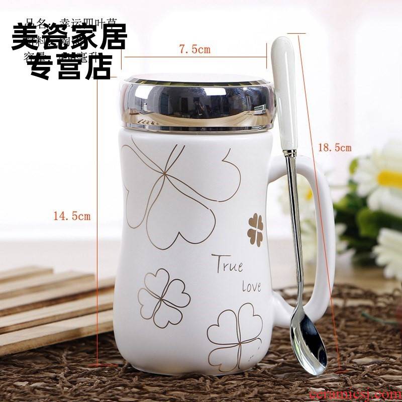 Heat preservation office female household koubei covered large lovely adult ceramic stripes drinking cup with a handle