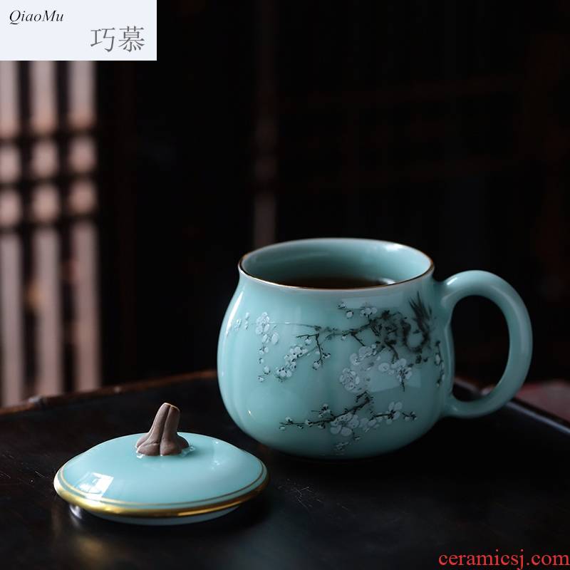 Qiao mu longquan celadon ceramic cups with cover cup tea keller gift tea cups