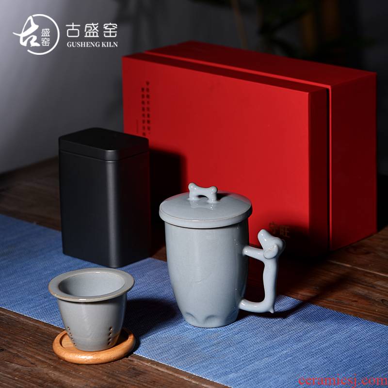 Ancient sheng up new ceramic keep prosperous mark cup with cover filter office cup tea water glass iron caddy fixings