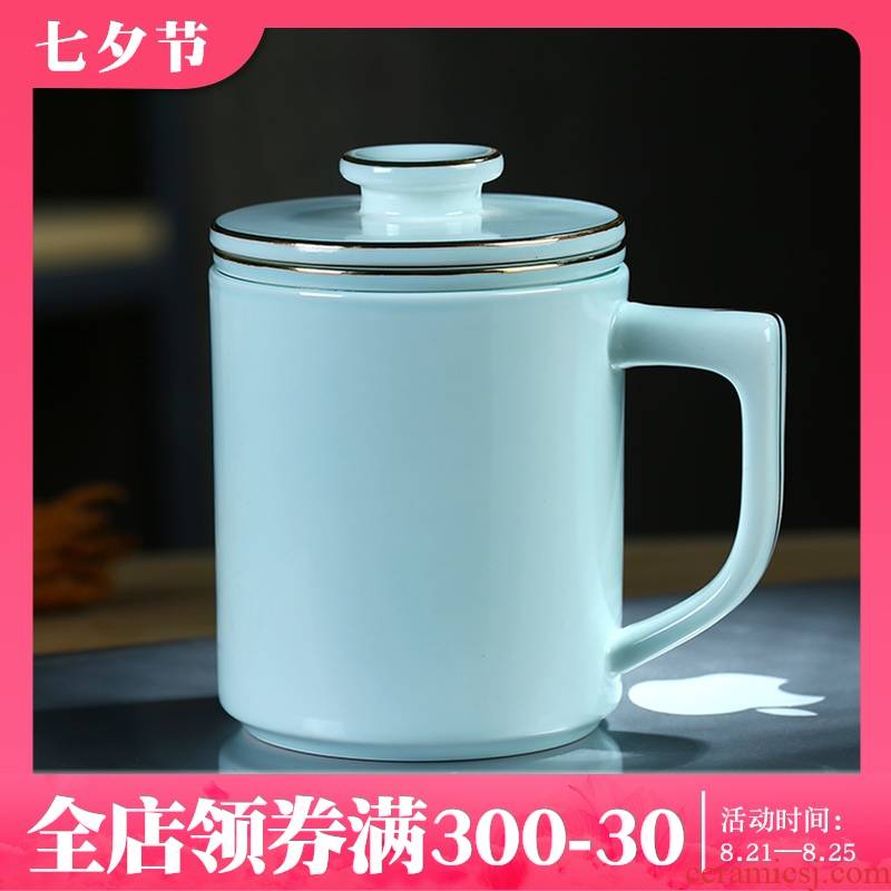 Jingdezhen celadon paint glass ceramic filter cups with cover large capacity water glass tea cup printing office