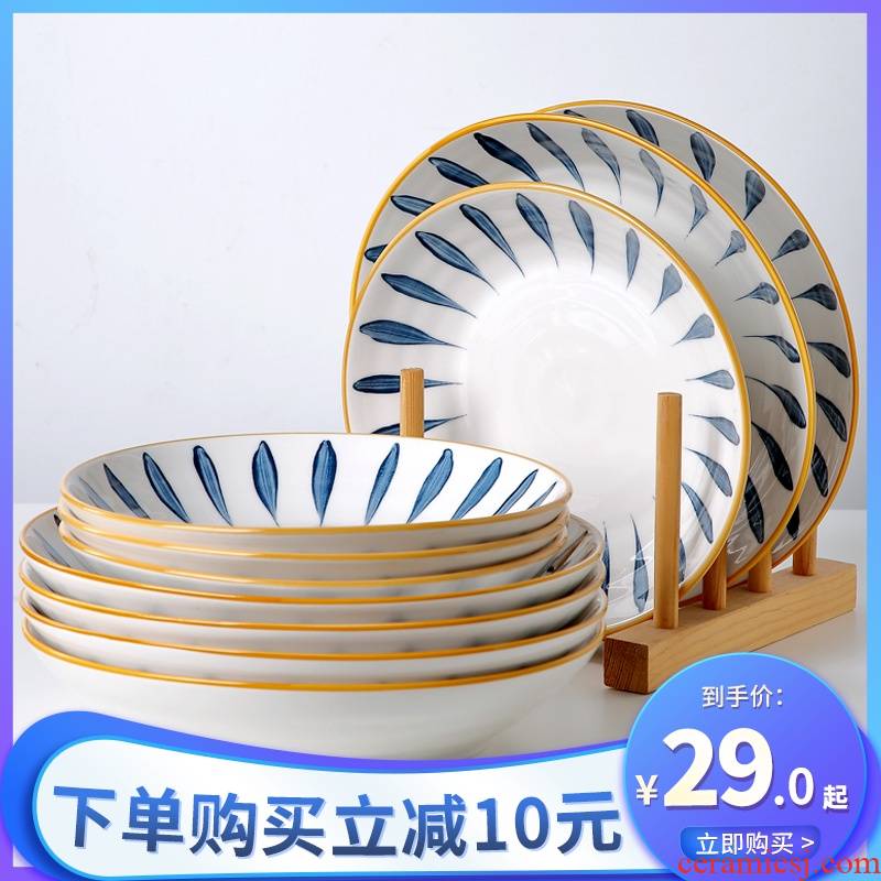 Jingdezhen Japanese ceramic dish dish dish home six creative Nordic web celebrity plate cutlery set combination