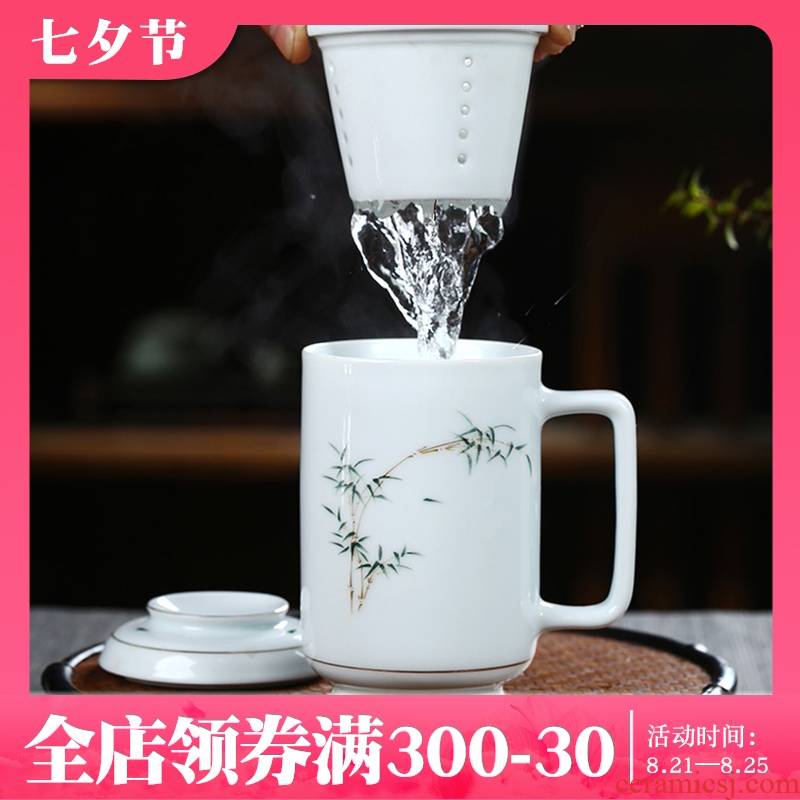 Jingdezhen porcelain keller with cover filter cup tea separate office glass tea cup cup