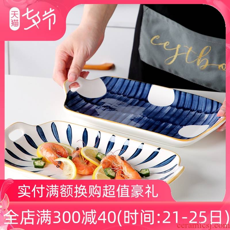 Japanese ceramic fish dish home new steamed fish dish large creative web celebrity long fish dishes use tableware