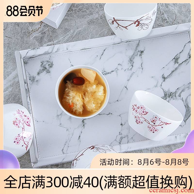 Jingdezhen ceramic square eat bowl household contracted rice bowls creative lovely tableware porringer 4.5 inches