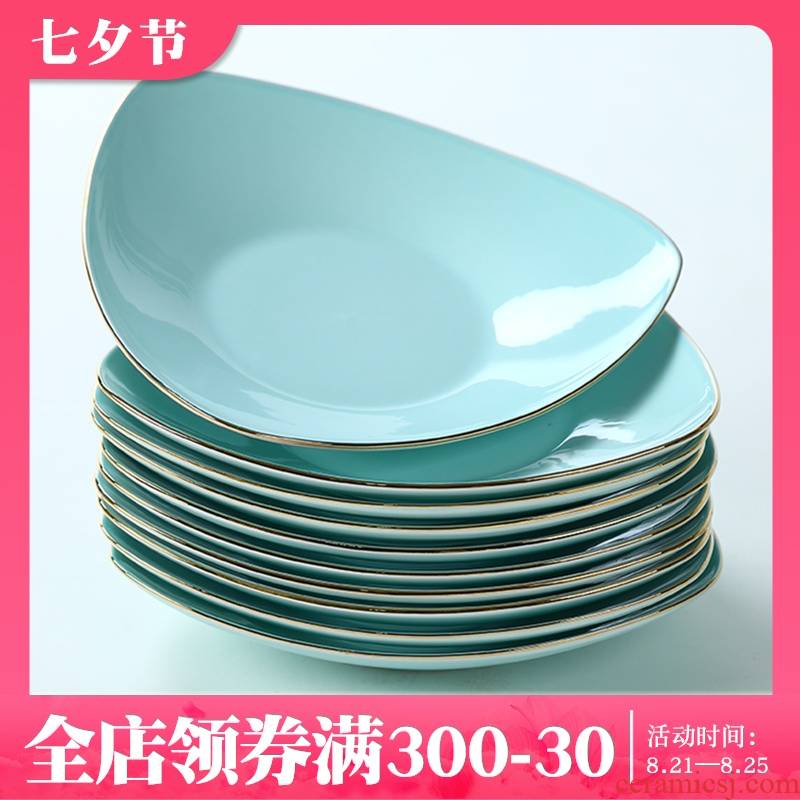 Jingdezhen ceramic plate suit creative triangular plate celadon deep dish up phnom penh ipads porcelain dish dish dish dish dish of household