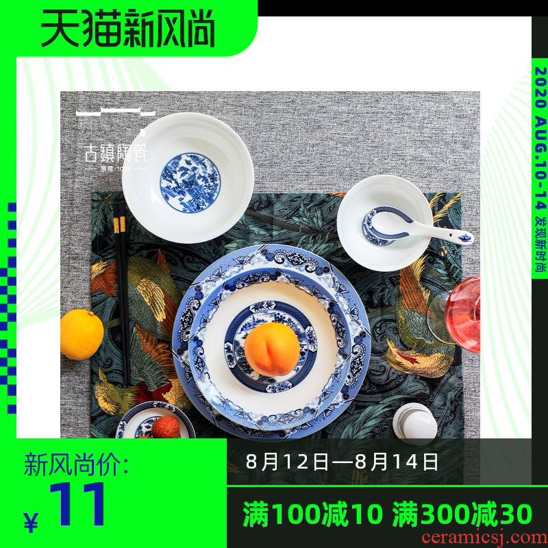 Use of creative move household tableware suit dishes Nordic bowls Bowl jingdezhen single combination of blue and white porcelain bowls