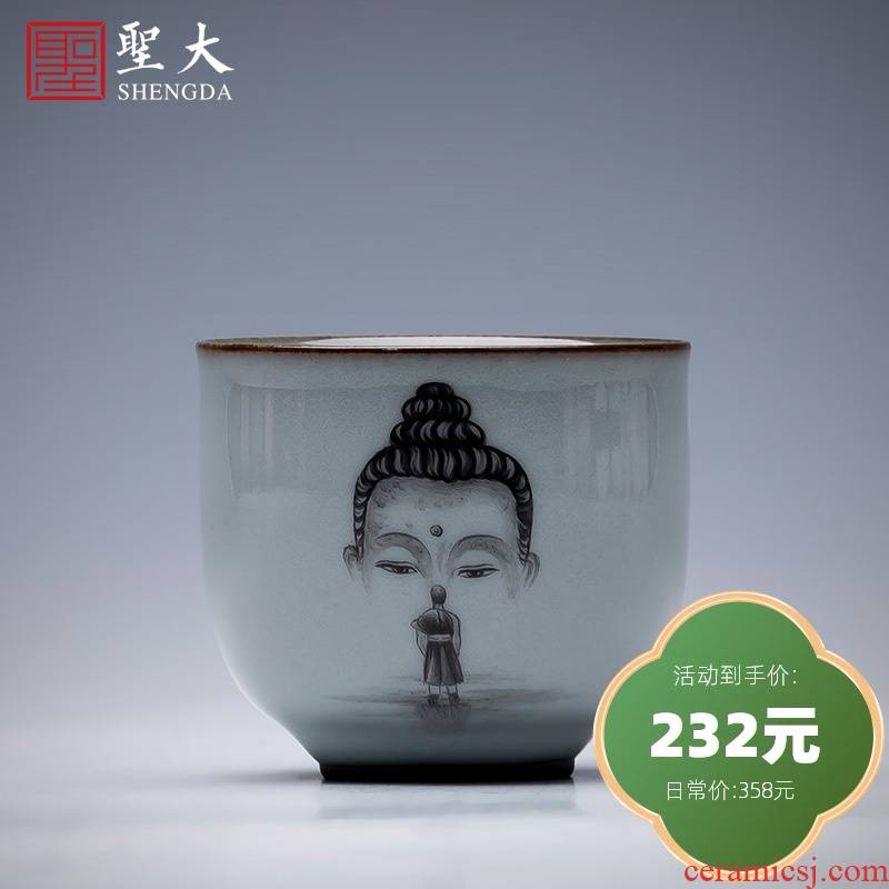 Holy big ceramic up tire iron master kung fu tea cup hand - made asked Buddha sample tea cup full manual of jingdezhen tea service