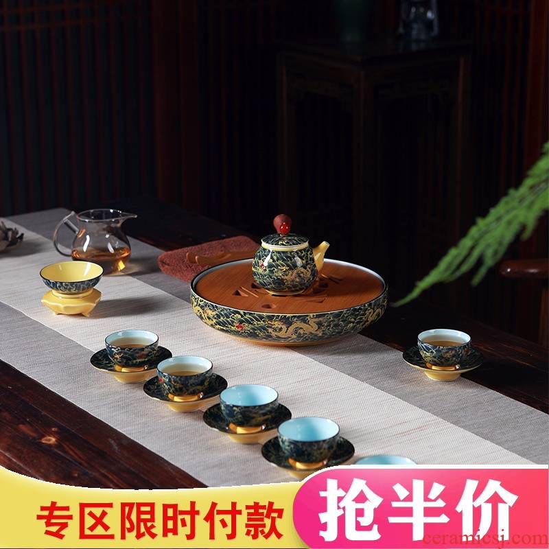 Jingdezhen household kung fu tea set ceramic porcelain tea tray teapot six cups of a complete set of large tea tray