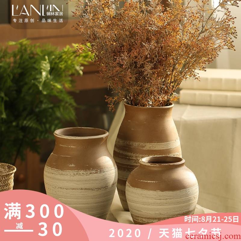 Manual rural ceramic coarse TaoHua machine dry flower arranging flowers furnishing articles zen tea room vases, ceramic flower pot clay POTS