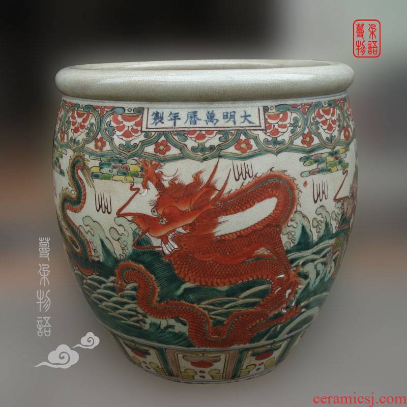 Jingdezhen dragon cylinder hand - made of hand - made archaize color wanli porcelain wanli porcelain imitation says Dr. Cylinder