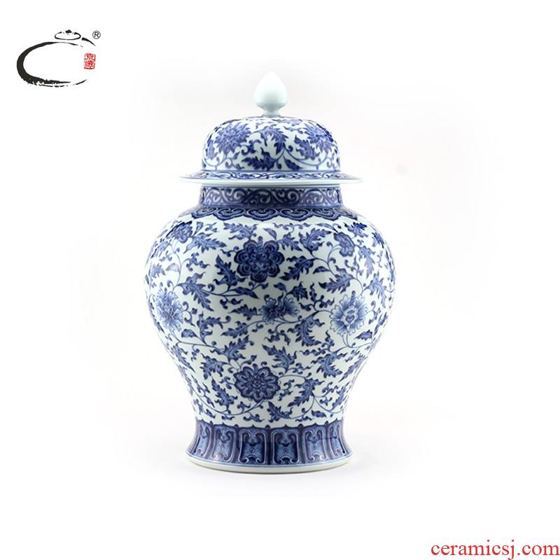 And master the general pot of jingdezhen blue And white tie up branches off the detailed hand - made ceramic POTS awake seal caddy fixings furnishing articles