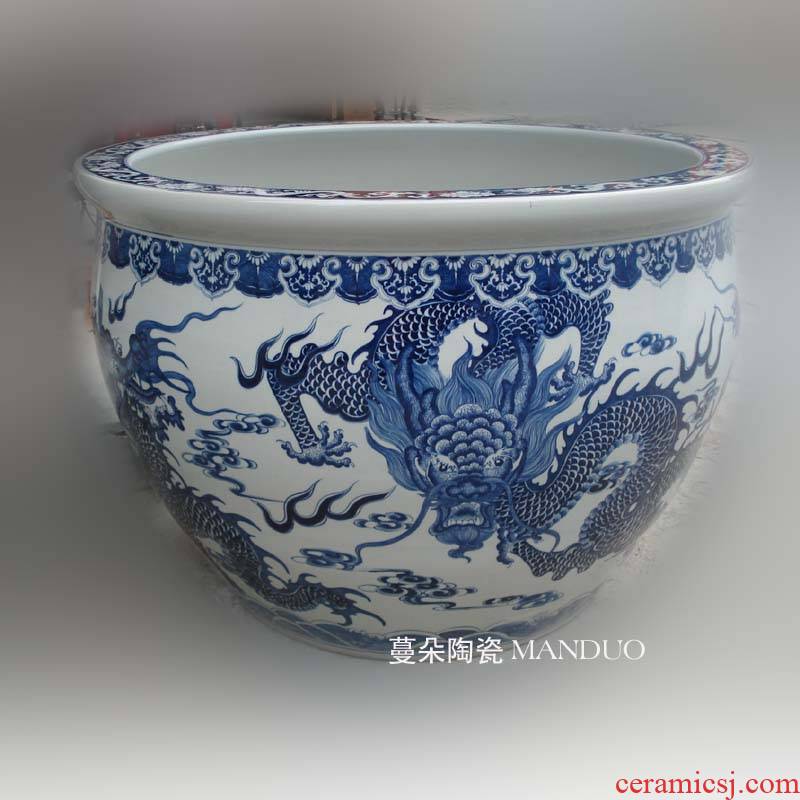 Hand made blue and white dragon large diameter cylinder 1 to 2 m CM above China VAT fierce dragon China VAT