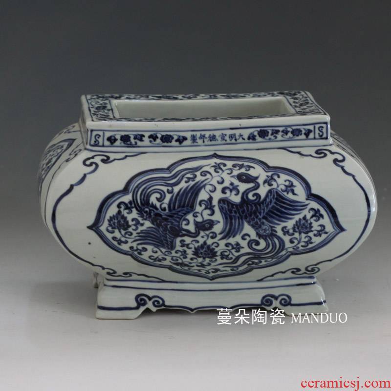Square move censer hand - made of blue and white porcelain of jingdezhen chicken WenXiangLu jintong abnormity porcelain incense buner