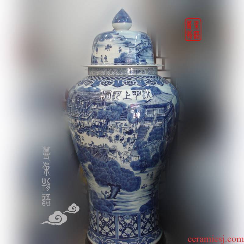 Jingdezhen hand - made ching painting, 130-140 - cm general Jingdezhen hand - made general blue large pot