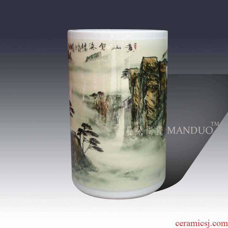 Coarse quiver straight does decorative vase of jingdezhen painting landscape huangshan zealand-based scenic quiver straight vase