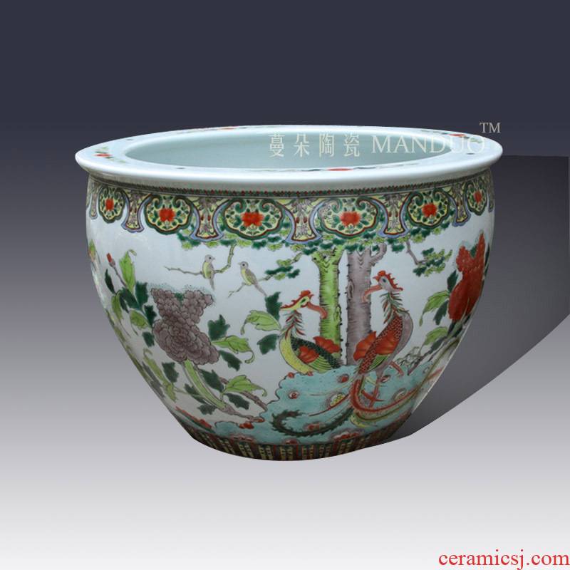 Jingdezhen hand - made color porcelain VAT antique classical big cylinder imitation of the qing dynasty porcelain cylinder